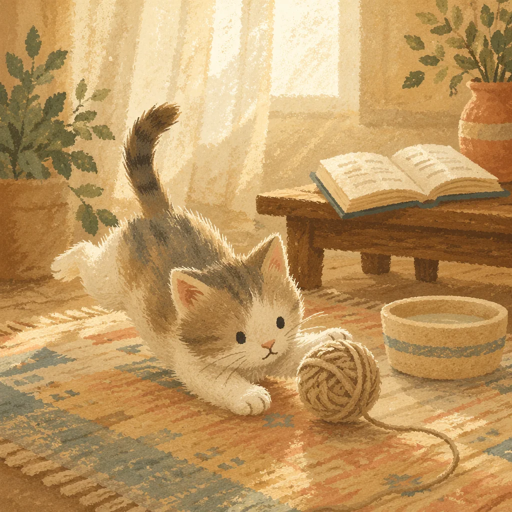 Playful Fluffy Kitten in Morning Sunlight