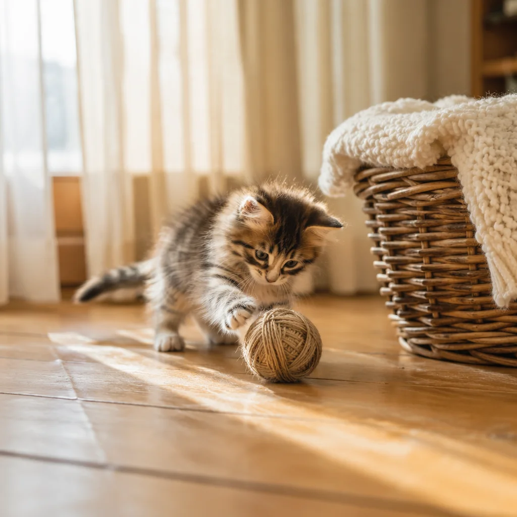 Playful Fluffy Kitten in Morning Light