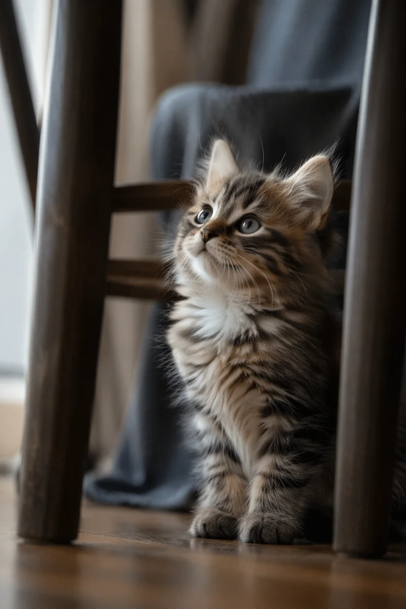 Playful Fluffy Tabby Kitten Indoors
