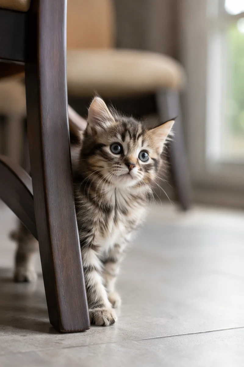 Playful Fluffy Tabby Kitten Indoors