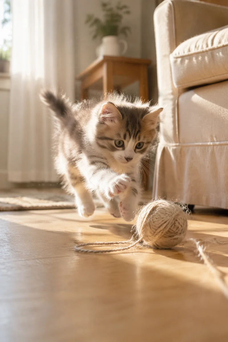 Playful Fluffy Kitten in Morning Light