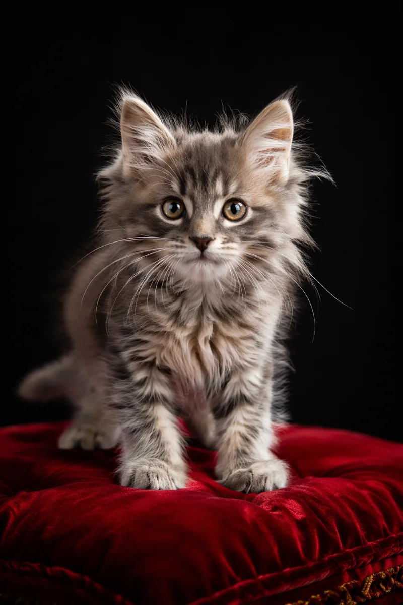 Playful Fluffy Gray Kitten Portrait