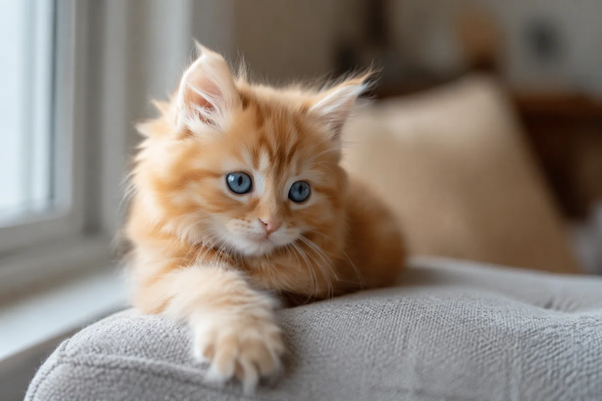 Playful Ginger Kitten on Cozy Sofa