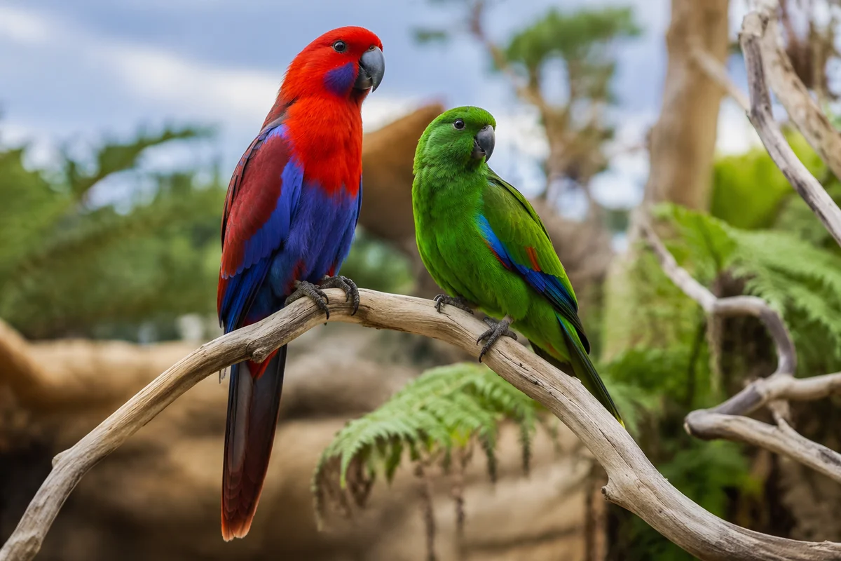 Colorful Tropical Parrots on Twisting Branch