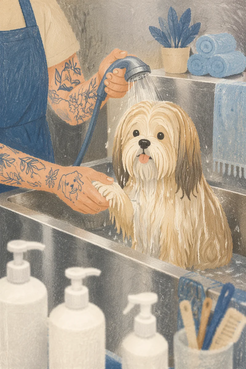 Calm Dog Bath at Grooming Spa