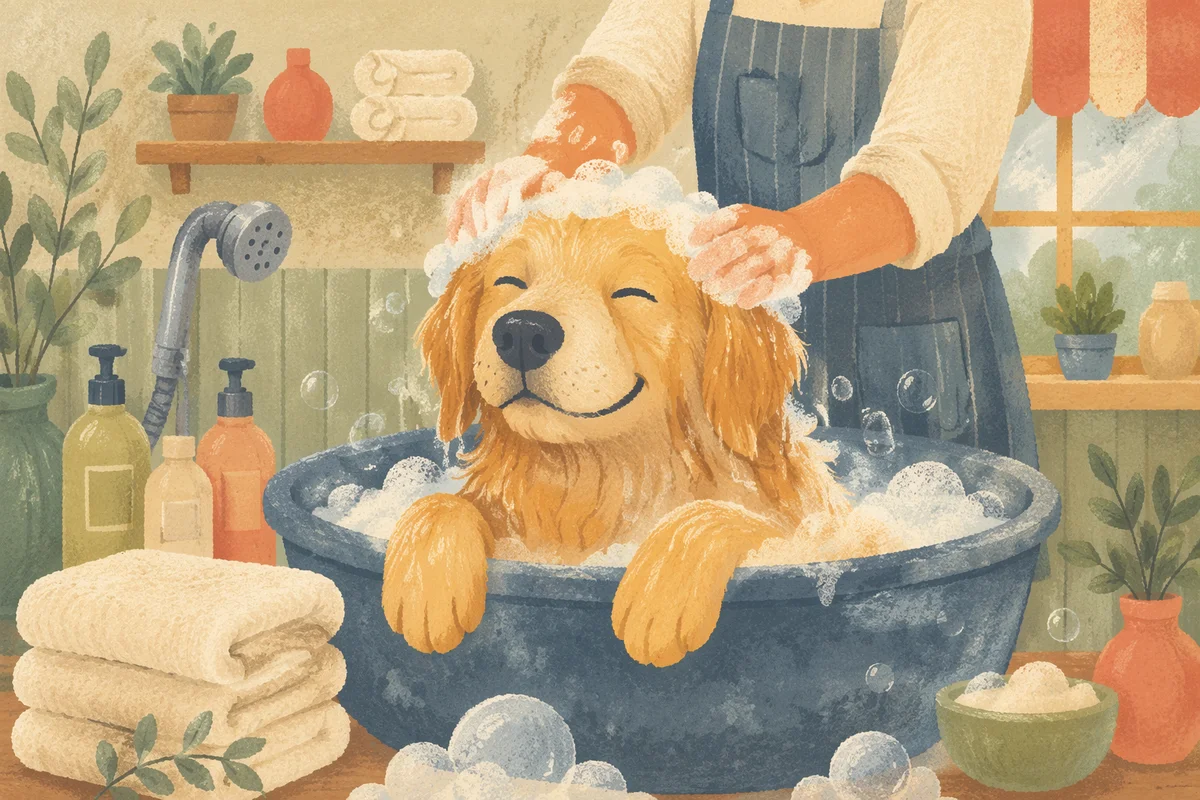 Calm Golden Retriever Spa Bath Close-Up