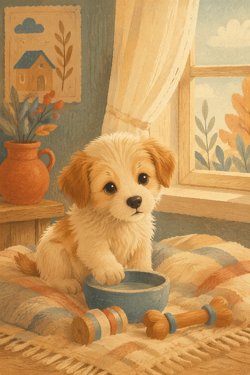 Adorable Puppy by Sunlit Farmhouse Window