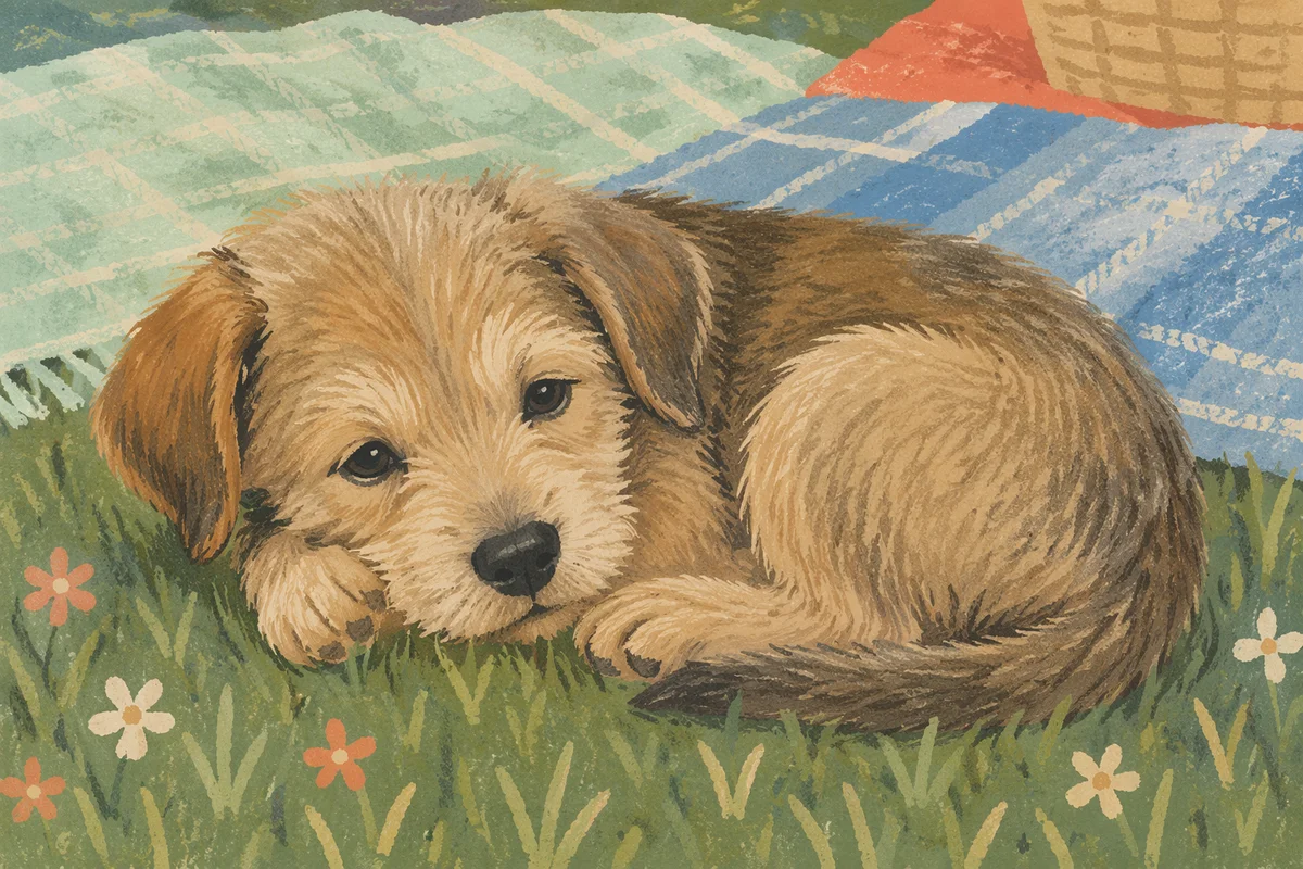 Sleepy Puppy Resting in Green Grass