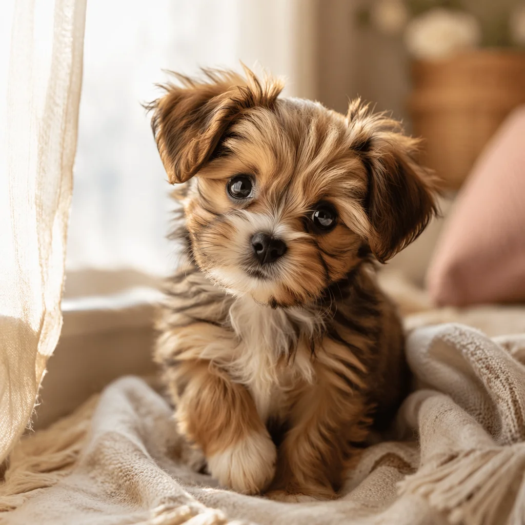 Adorable Small Puppy by Sunlit Window