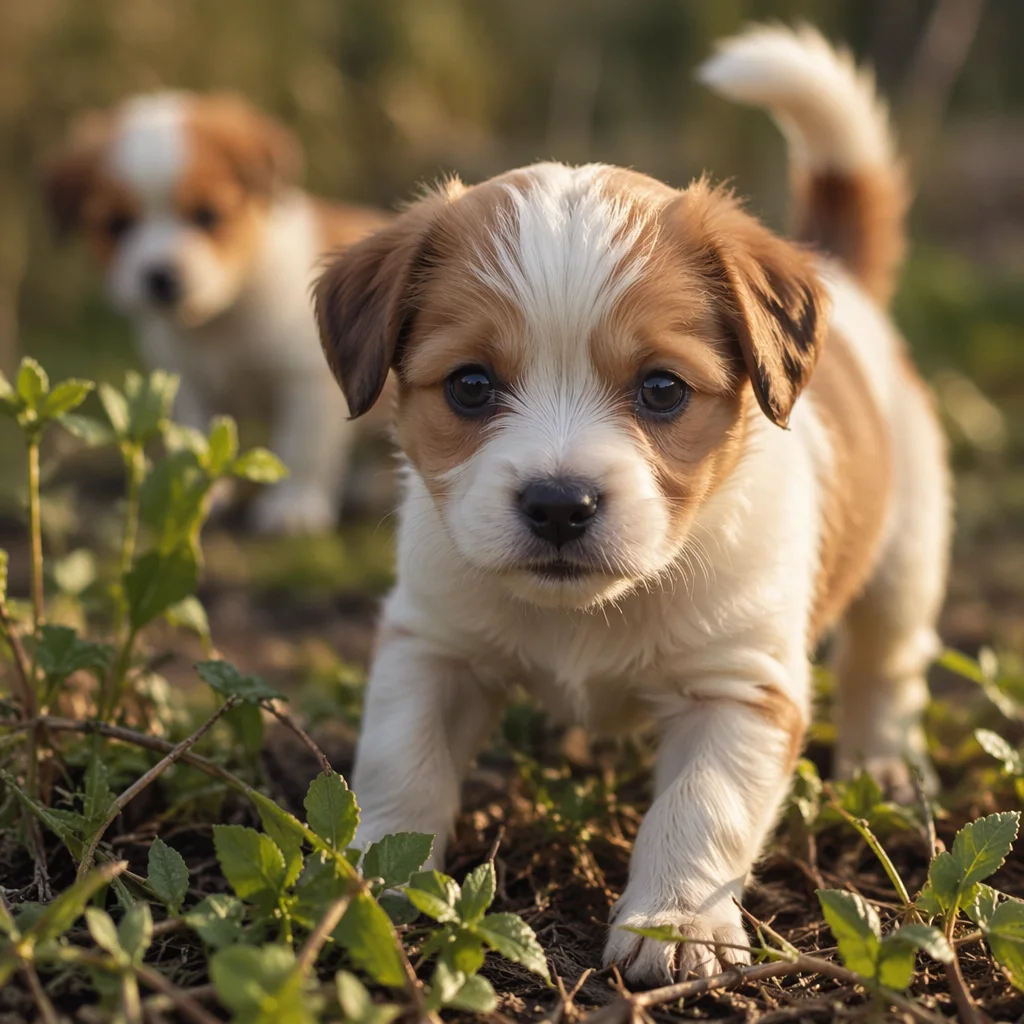 Adorable Small Puppy in Wild Grass