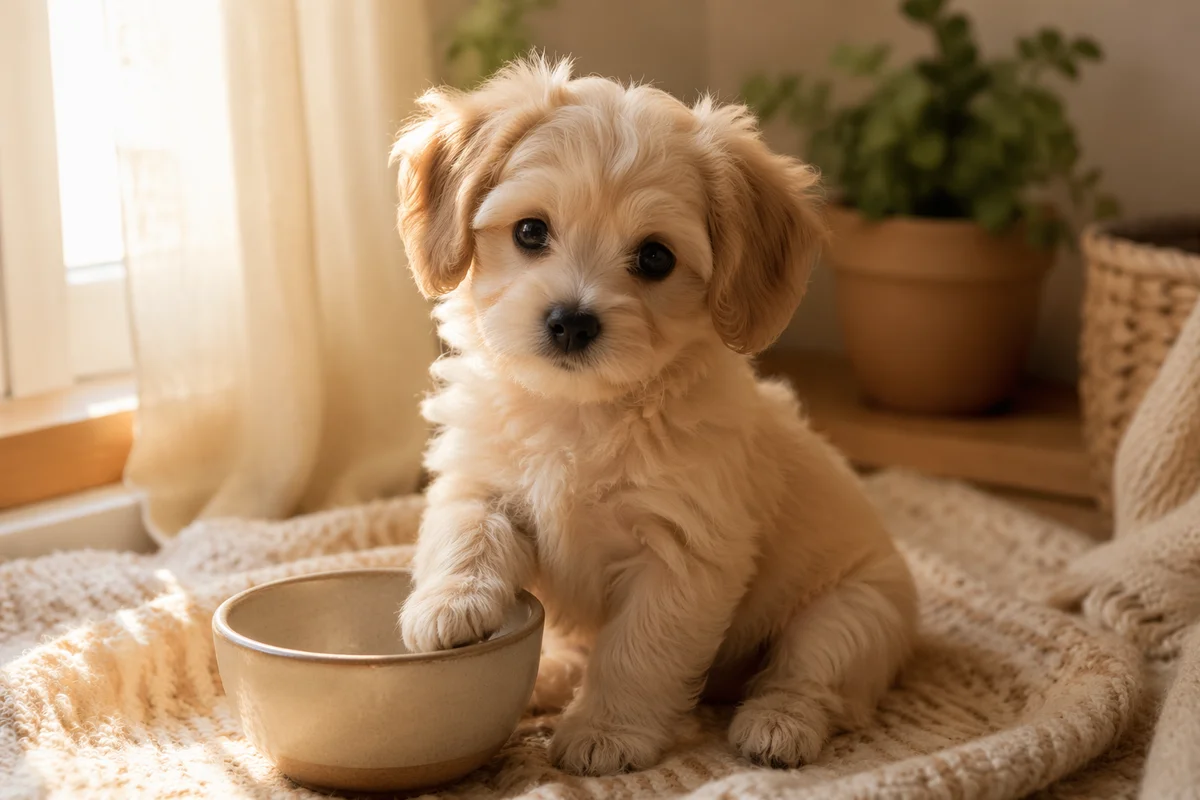 Tiny Puppy with Soulful Eyes in Morning Light