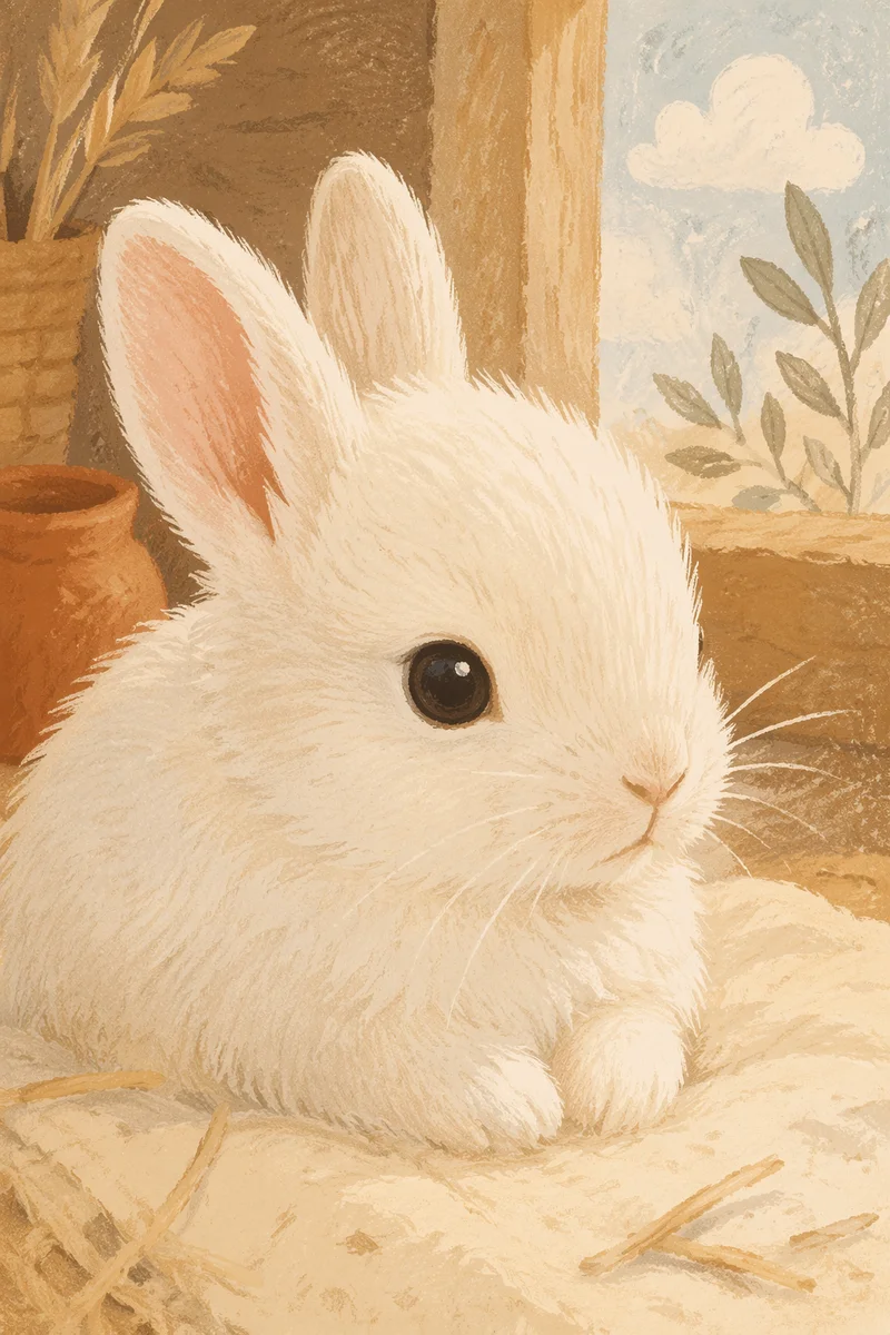 Cute Fluffy White Baby Rabbit Portrait