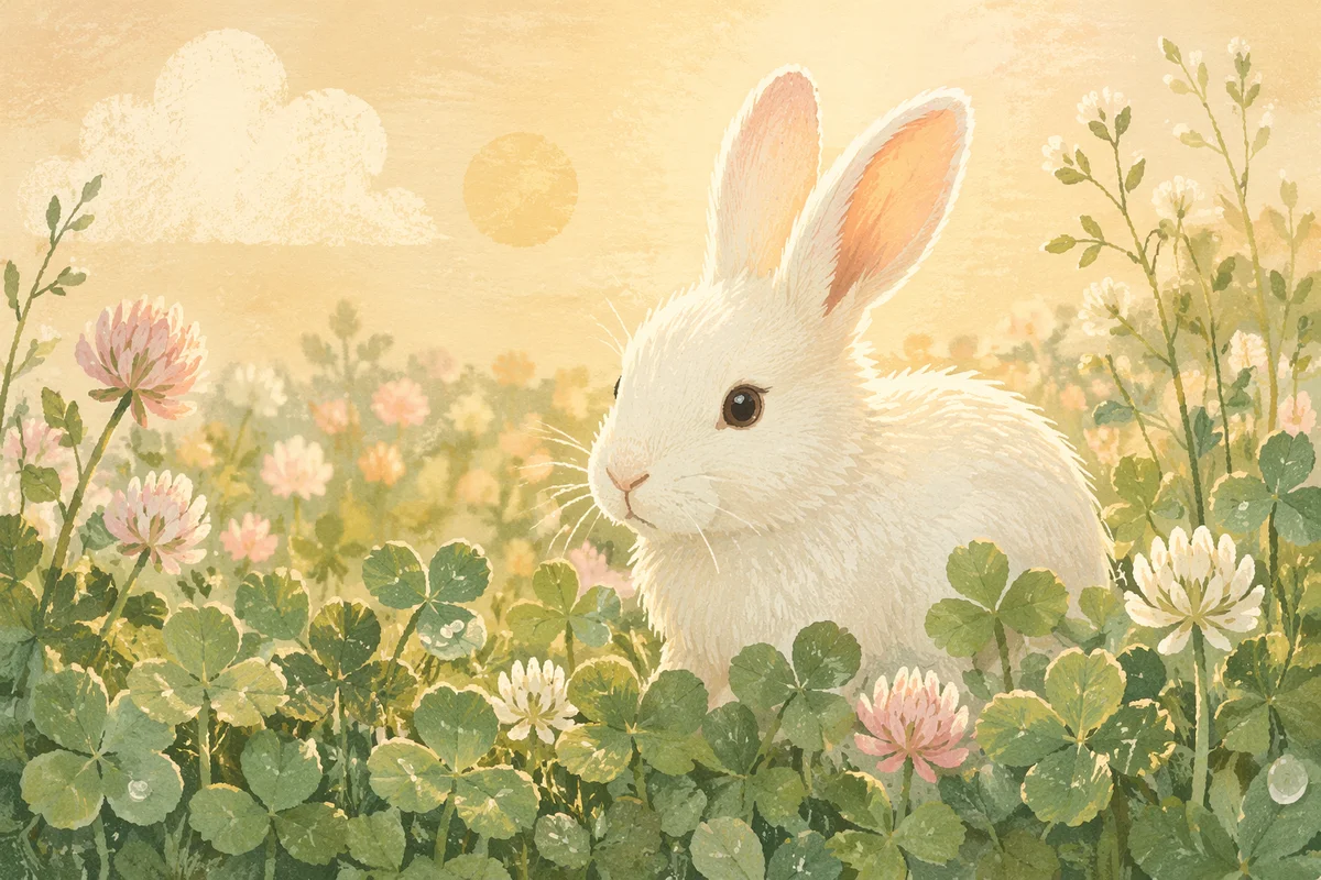 Cute White Bunny in Spring Clover