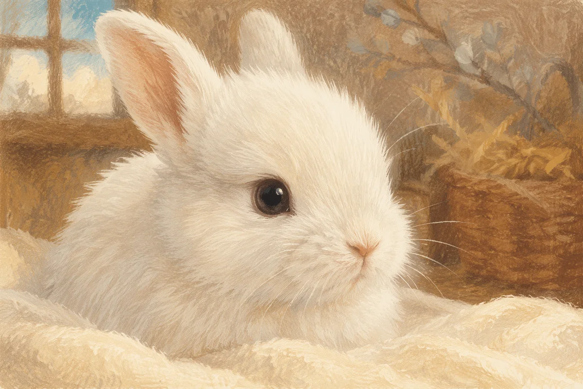 Cute Fluffy White Baby Rabbit Portrait
