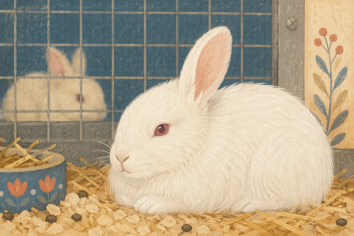 Cute Fluffy White Rabbit in Gentle Pen
