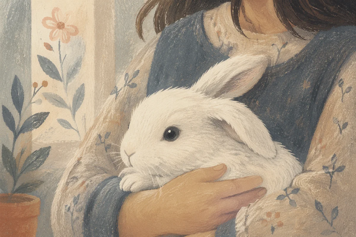 Fluffy White Rabbit Held with Gentle Care