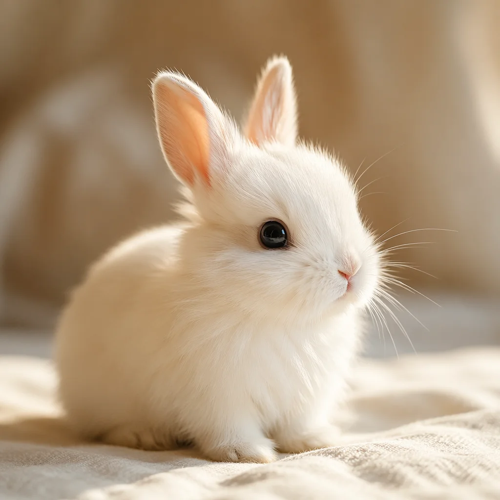 Fluffy White Bunny in Warm Morning Light