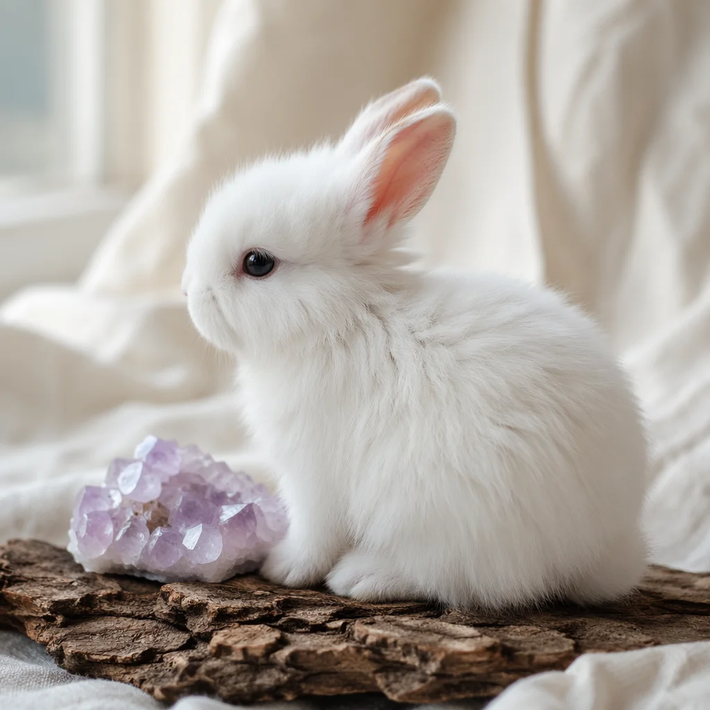 Cute White Bunny with Lavender Crystal