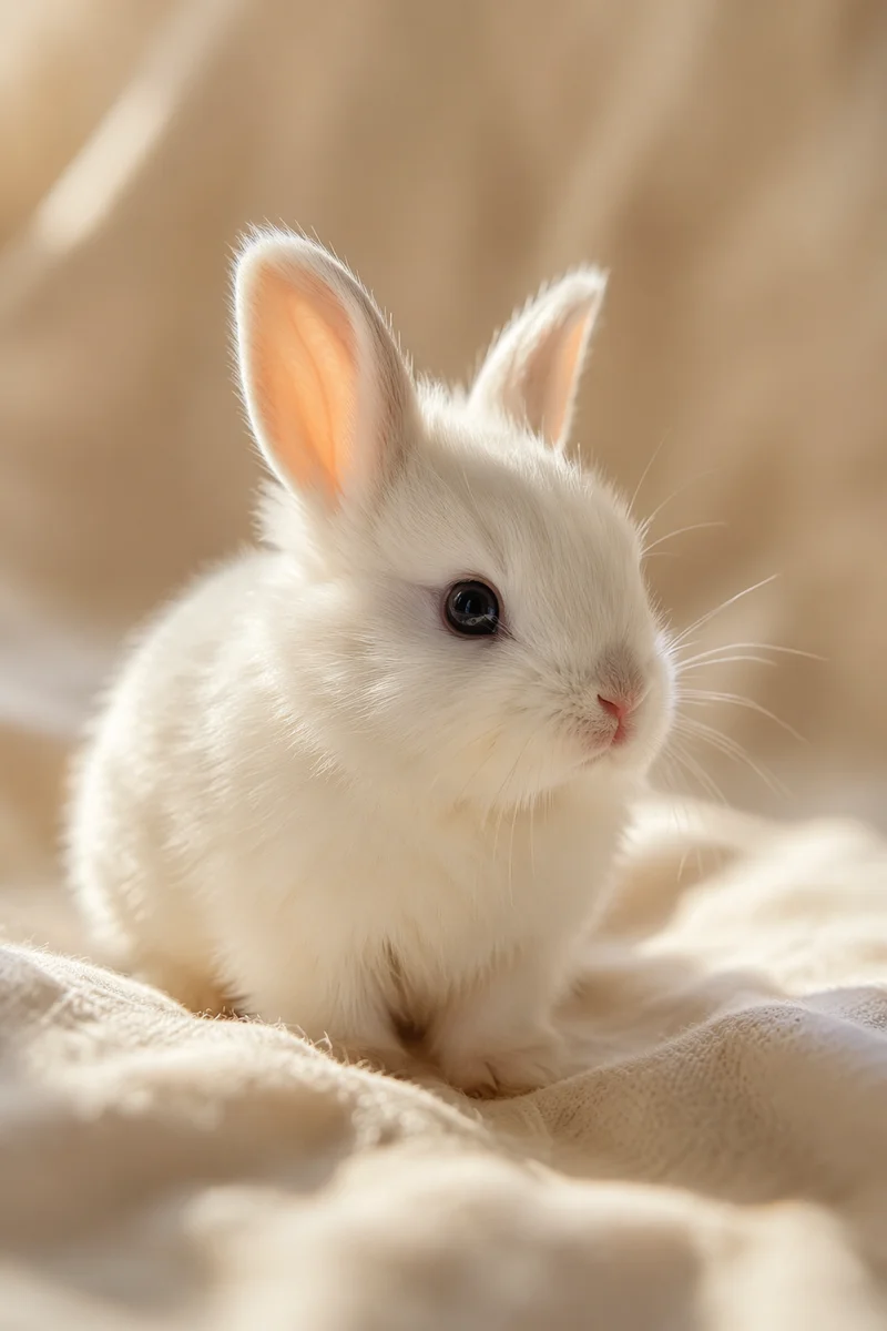 Fluffy White Bunny in Warm Morning Light