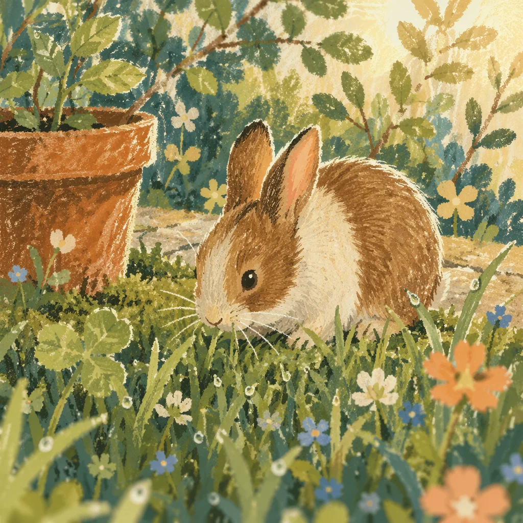 Peaceful Garden Bunny Eating Fresh Grass