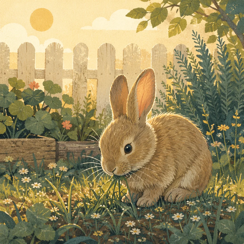 Rabbit Bunny Eating Grass at Sunrise