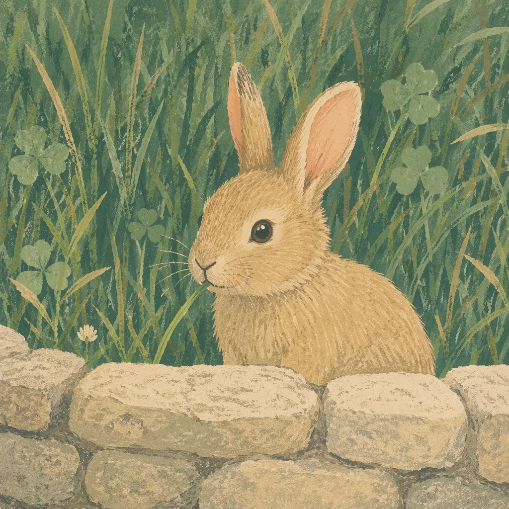 Calm Garden Bunny Eating Fresh Grass