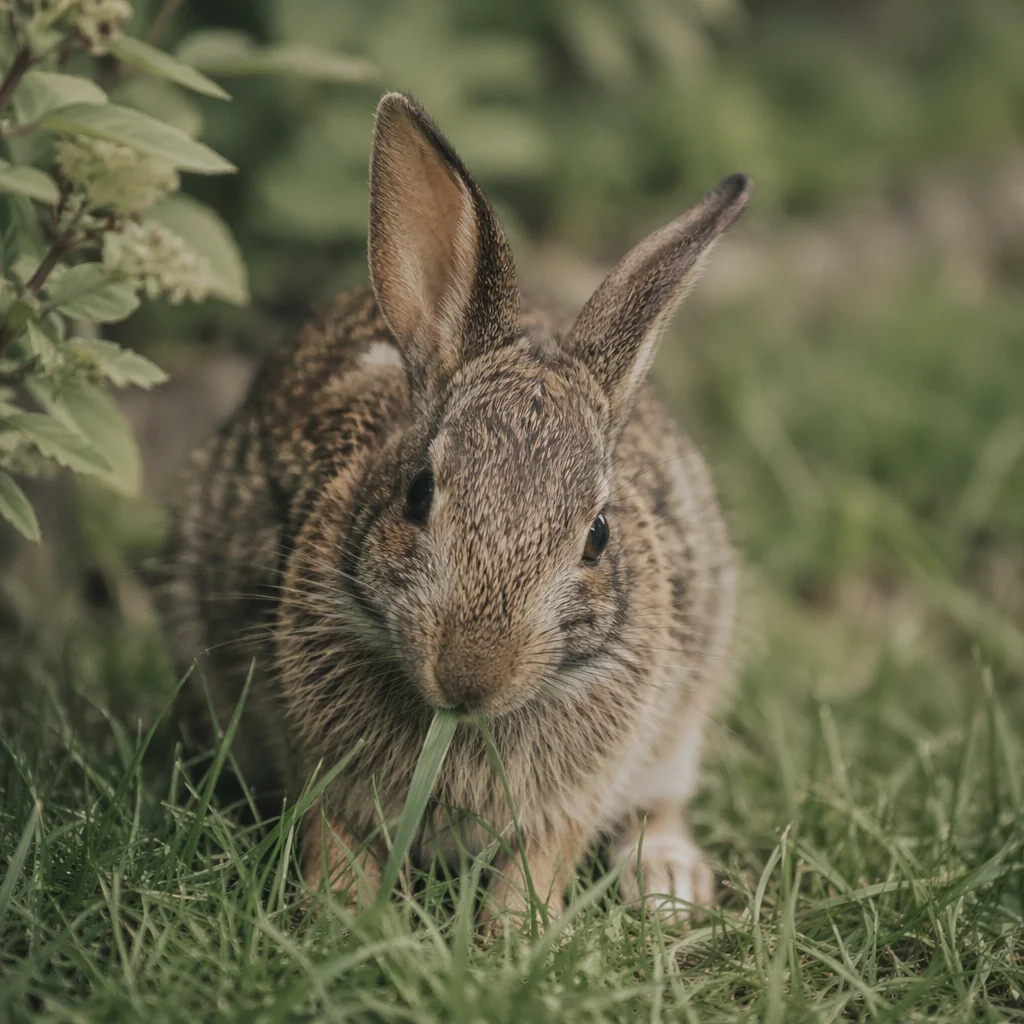 Wild Rabbit Bunny Eating Grass in Garden