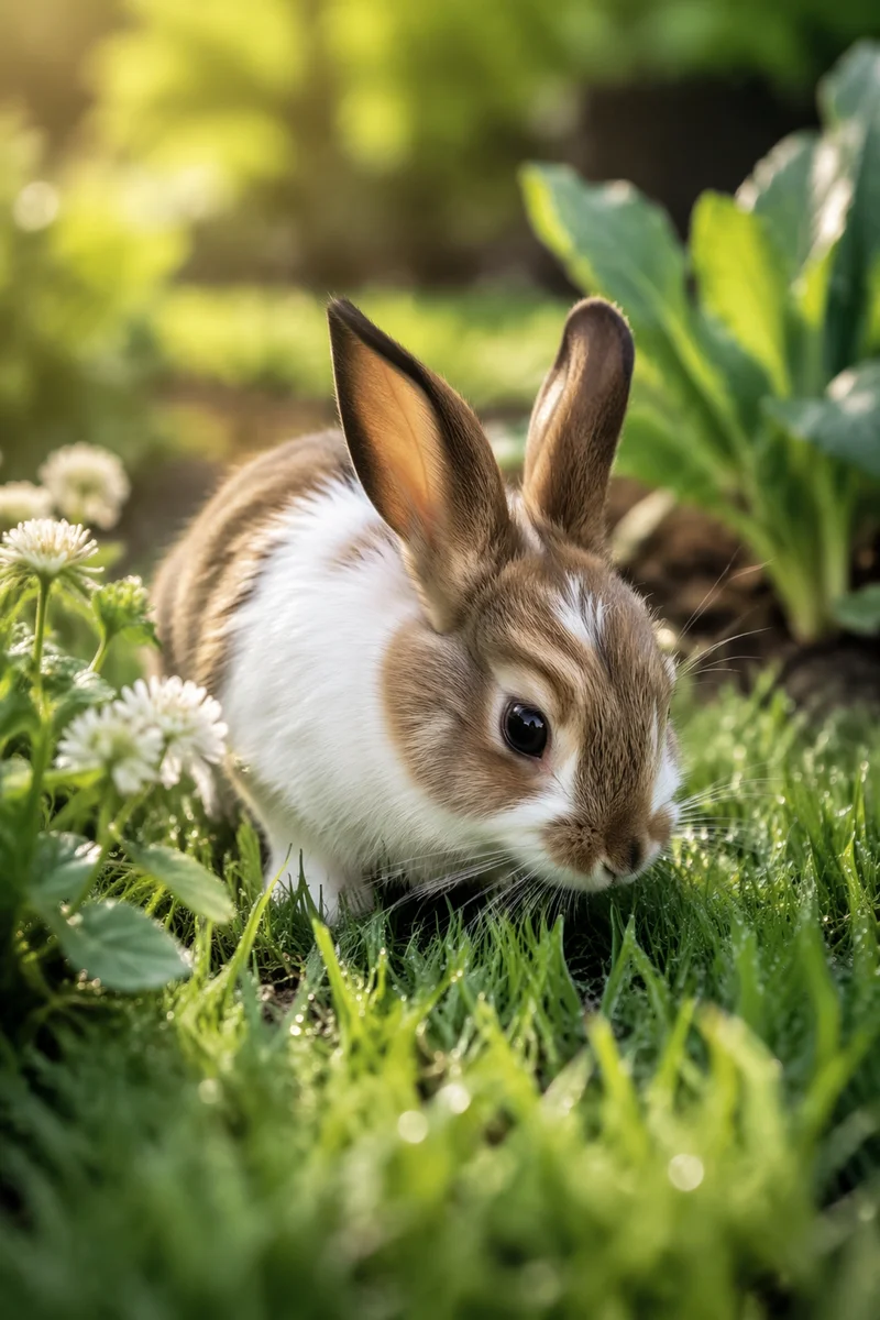 Brown and White Bunny in Garden
