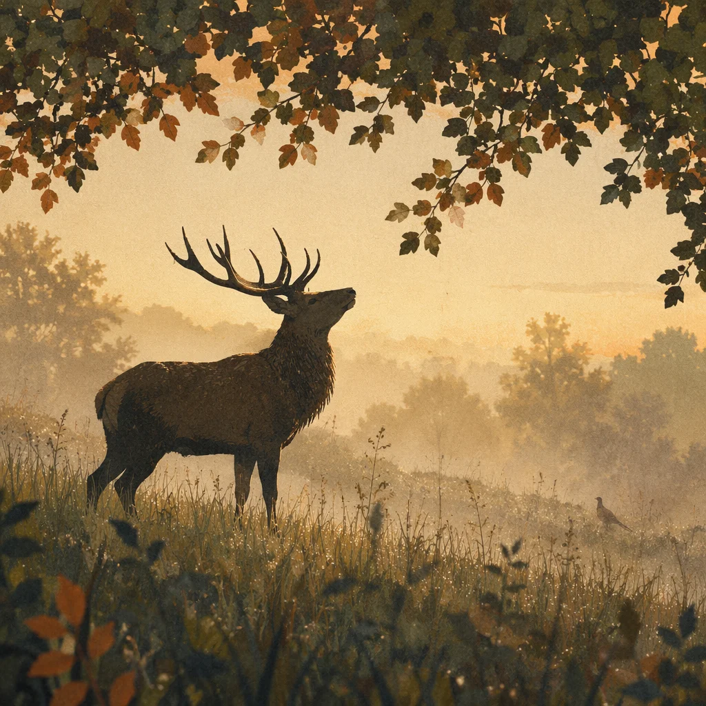 Morning Stag in Misty Forest Meadow