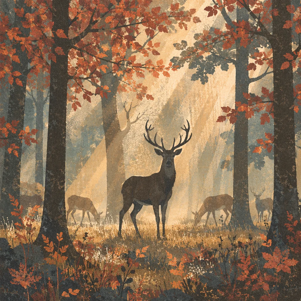 Stag Silhouette in Misty Morning Forest
