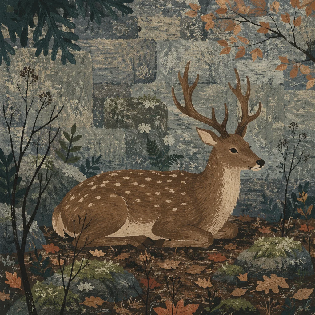 Spotted Deer Resting in Morning Forest