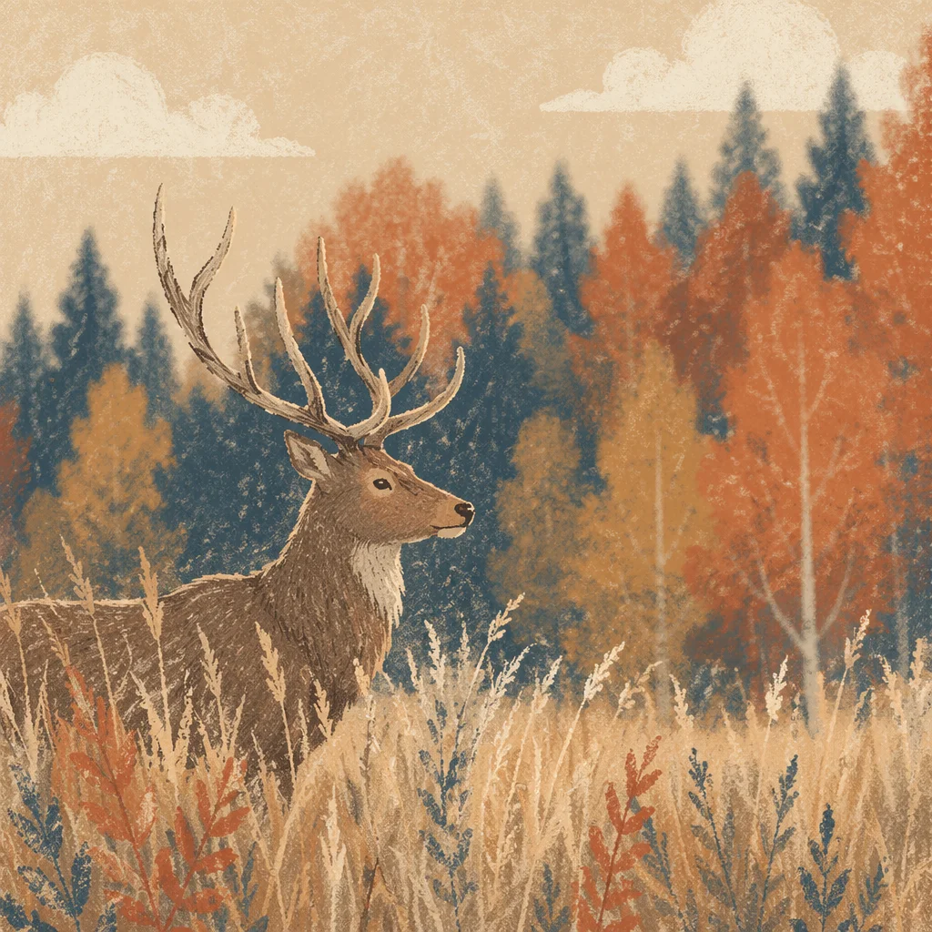 Morning Stag in Autumn Forest Meadow