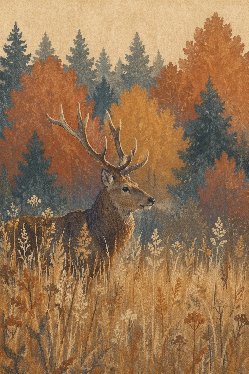 Peaceful Stag in Autumn Forest Meadow