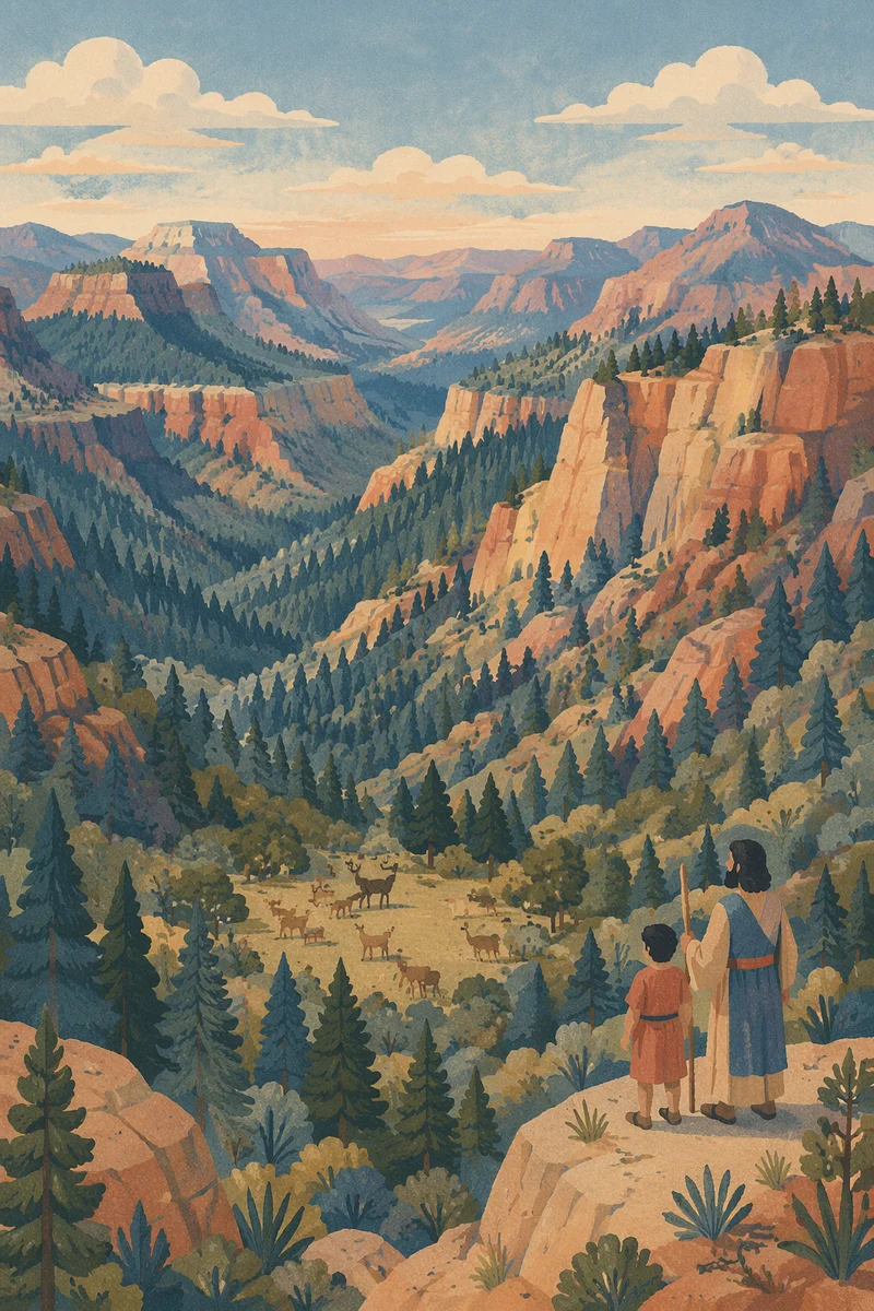Morning Deer Herd in Rugged Forest Canyon