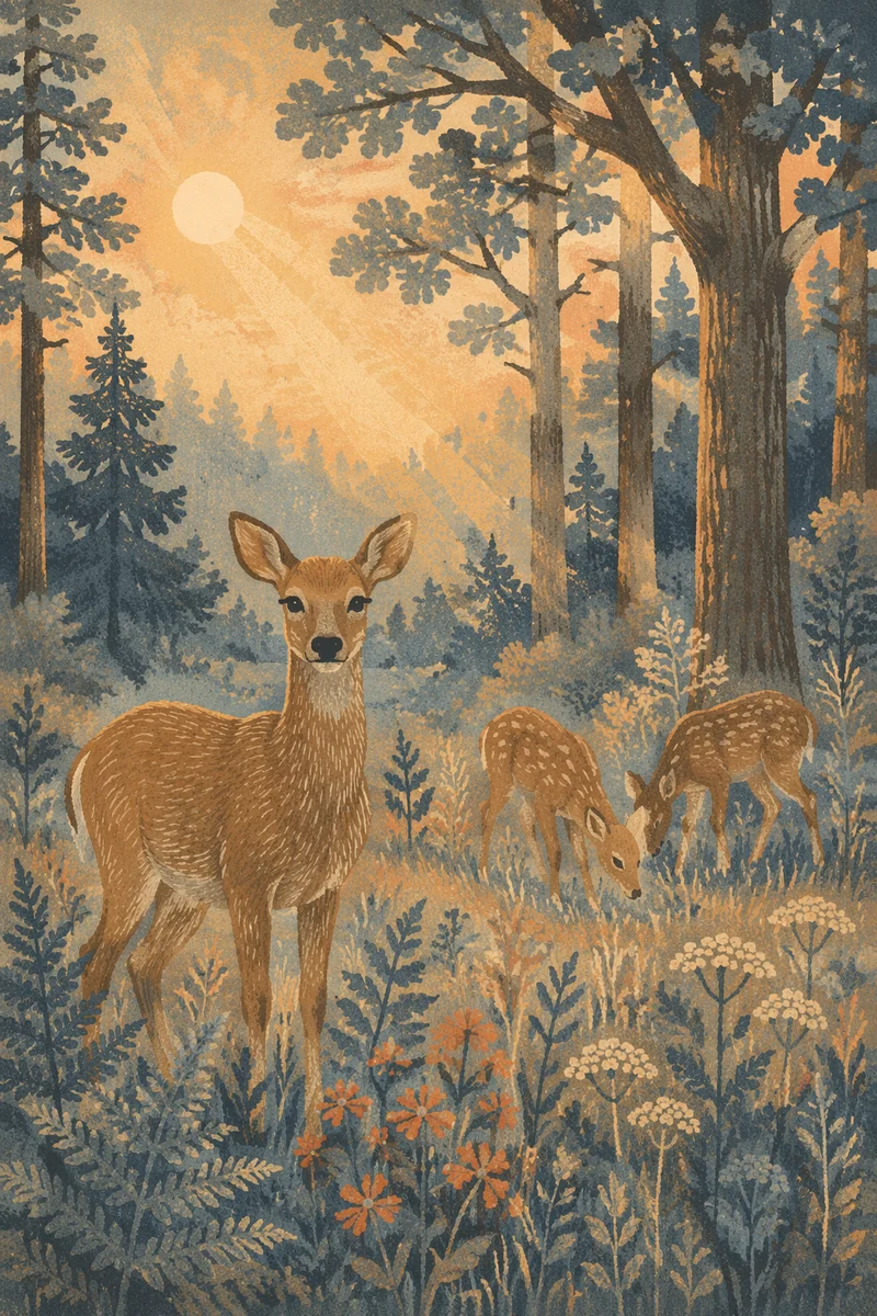 Morning Deer in Misty Forest Clearing