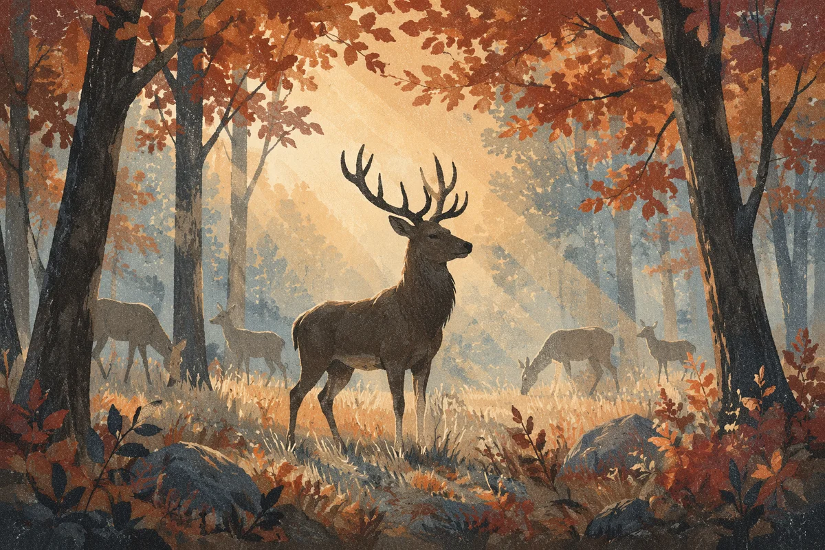 Misty Morning Stag in Autumn Forest