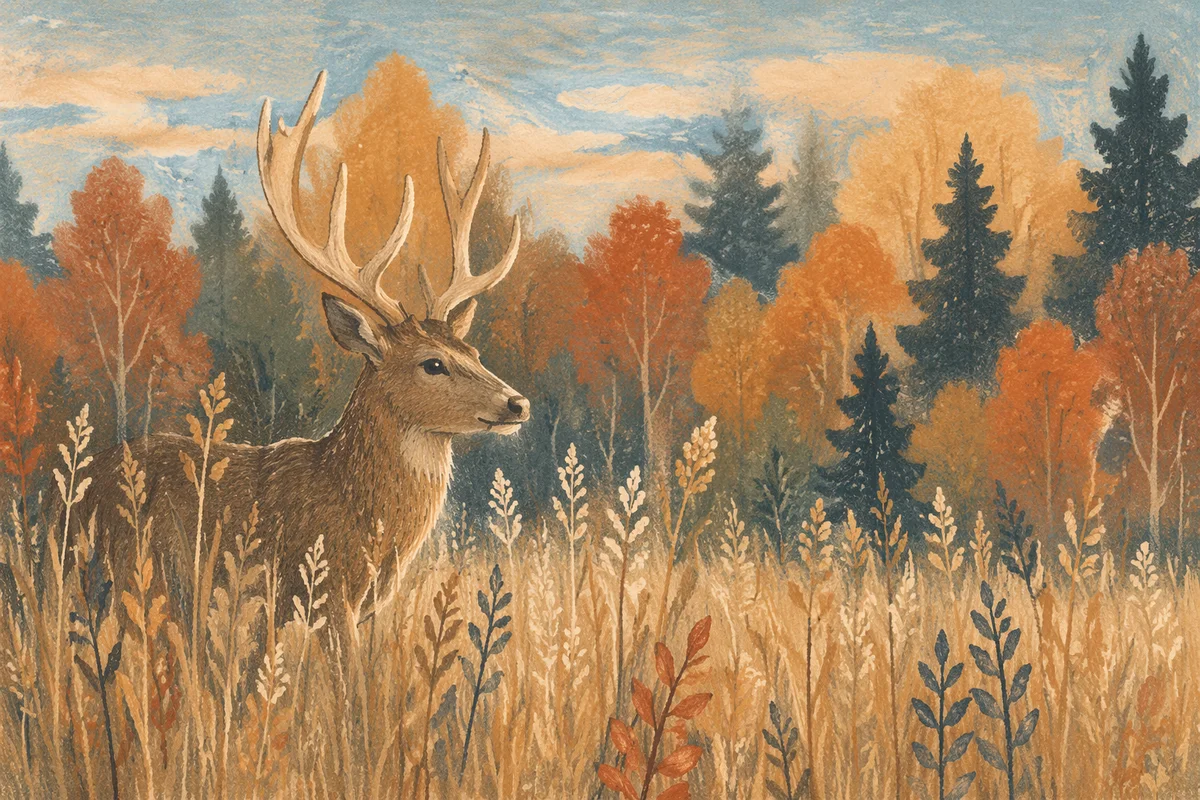 Peaceful Stag in Autumn Forest Meadow