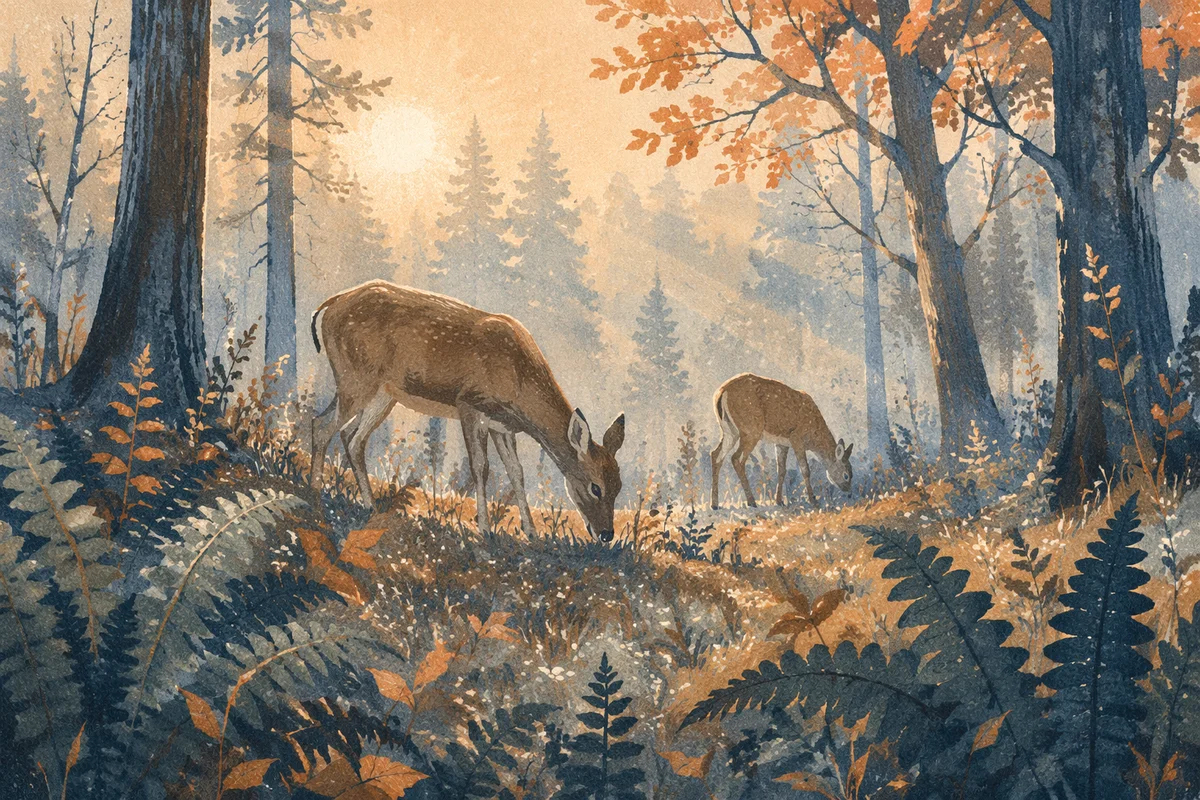 Misty Morning Deer in Peaceful Forest