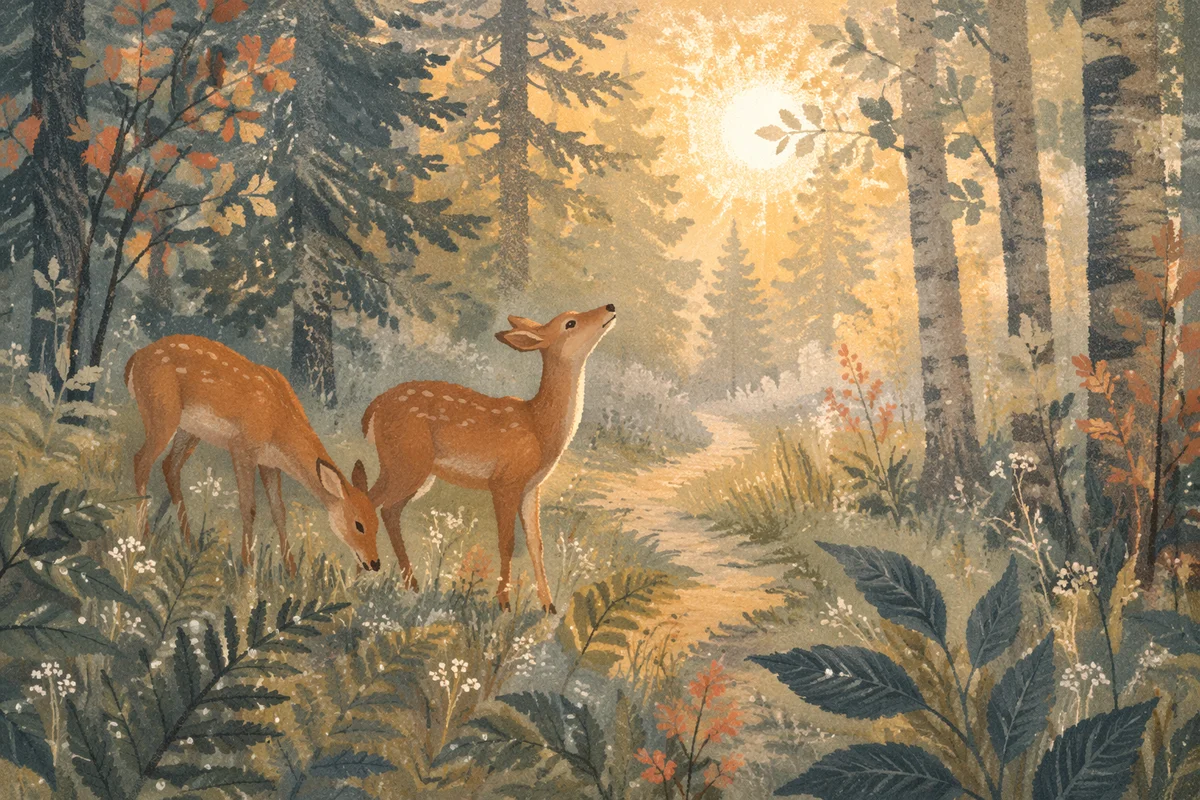 Morning Deer in Misty Forest Clearing