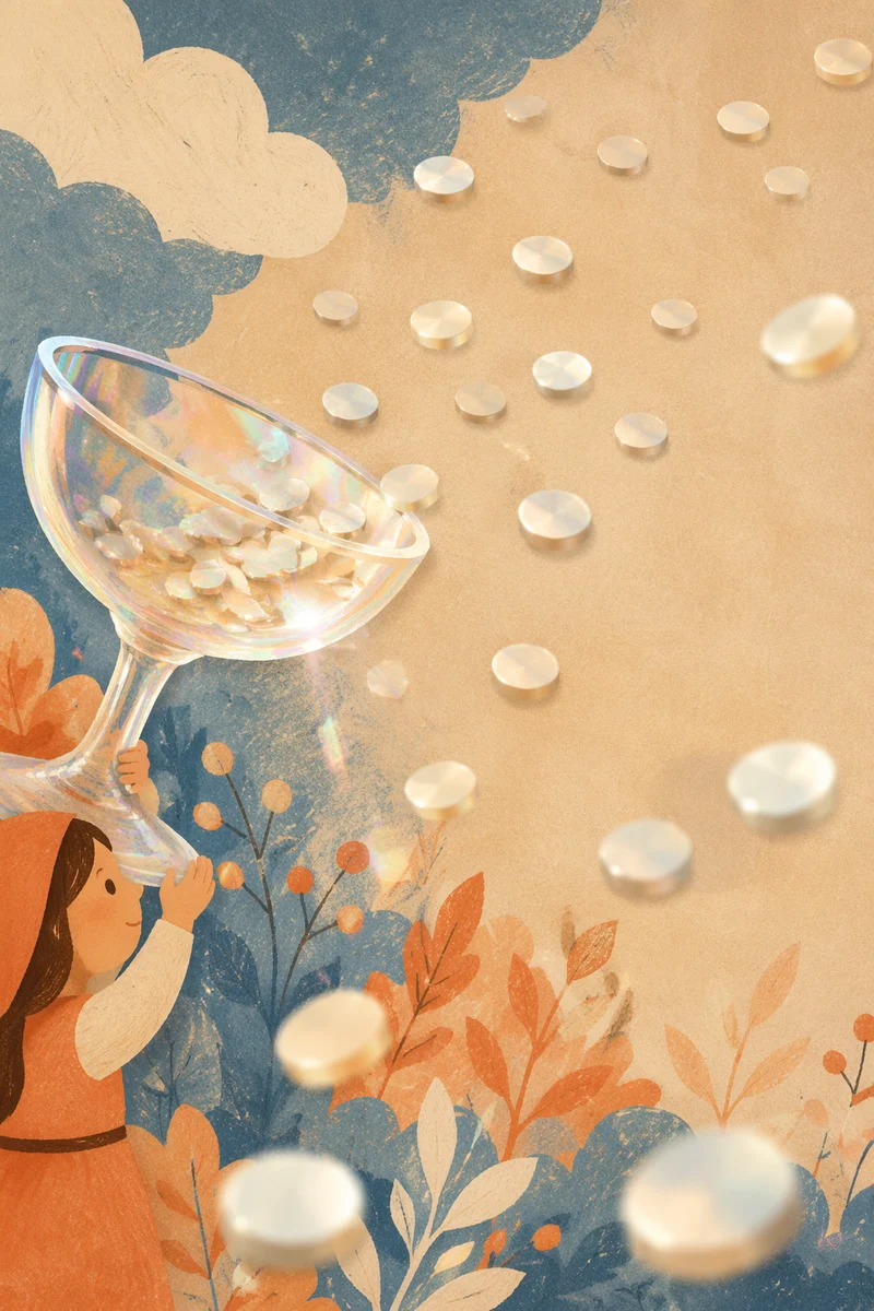 Iridescent Glass Vessel on Orange Abstract Background