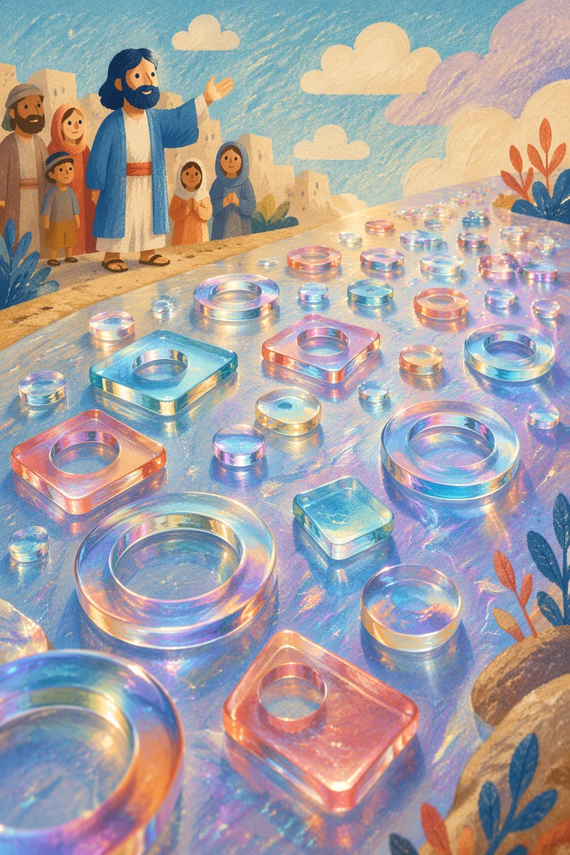 Iridescent Glass Shapes on Pastel Surface