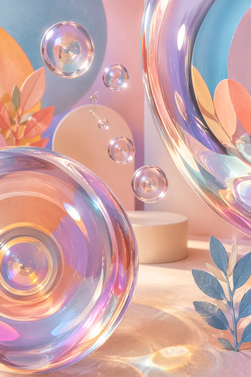 Iridescent Glass Spheres Pastel Abstract Background