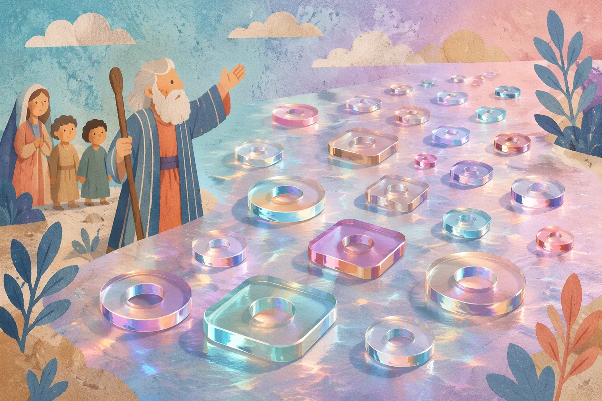 Iridescent Glass Shapes on Pastel Background