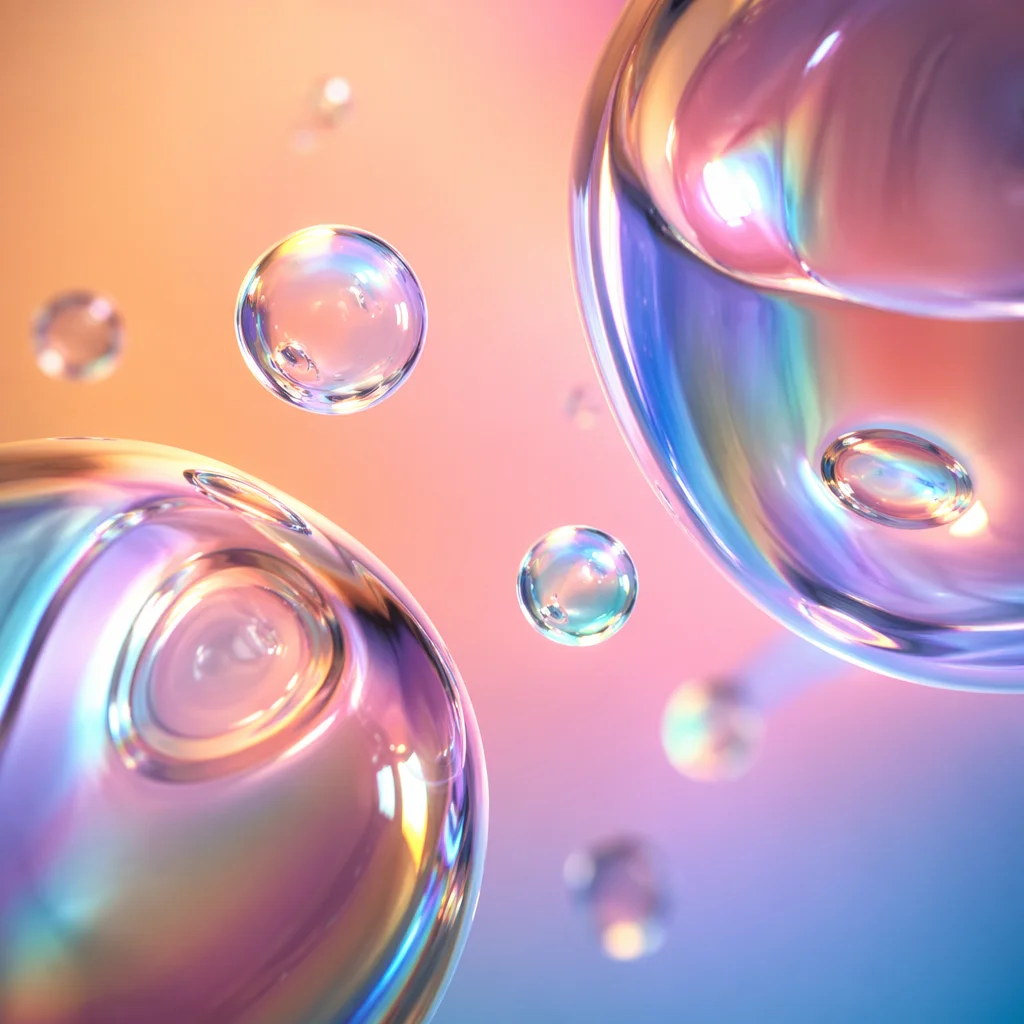 Floating Iridescent Glass Spheres Abstract Background