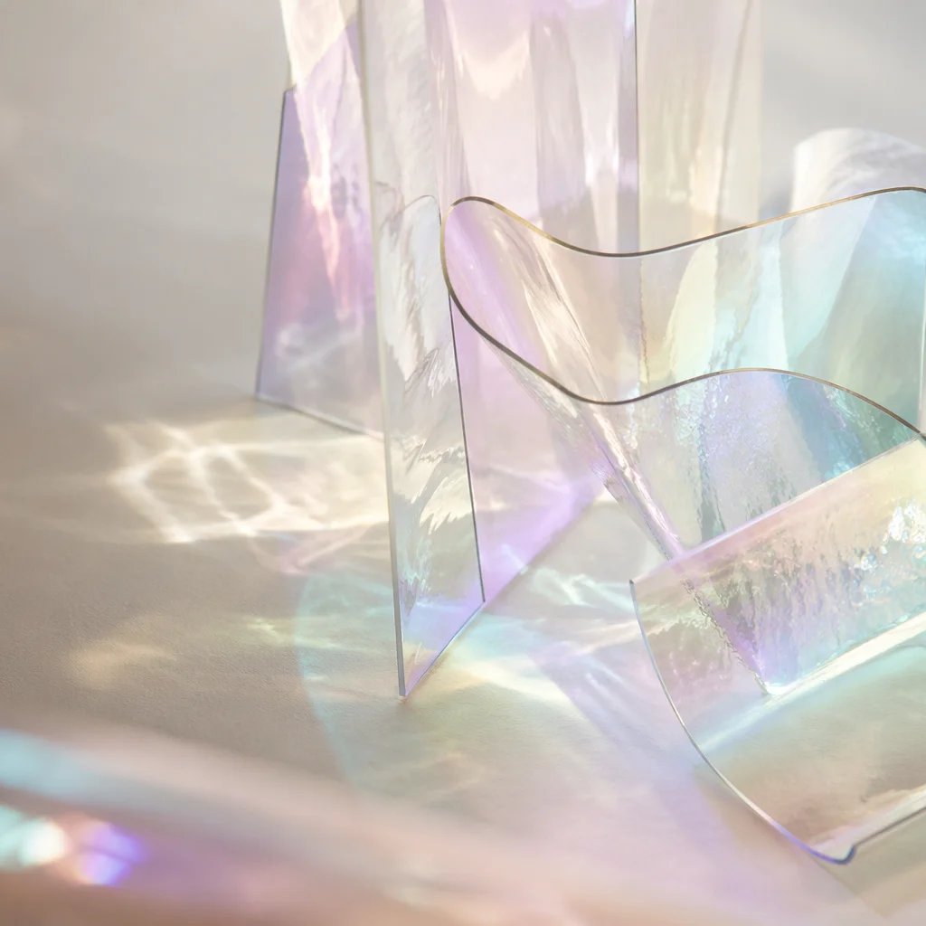 Iridescent Glass Ribbons on Serene Cream Background