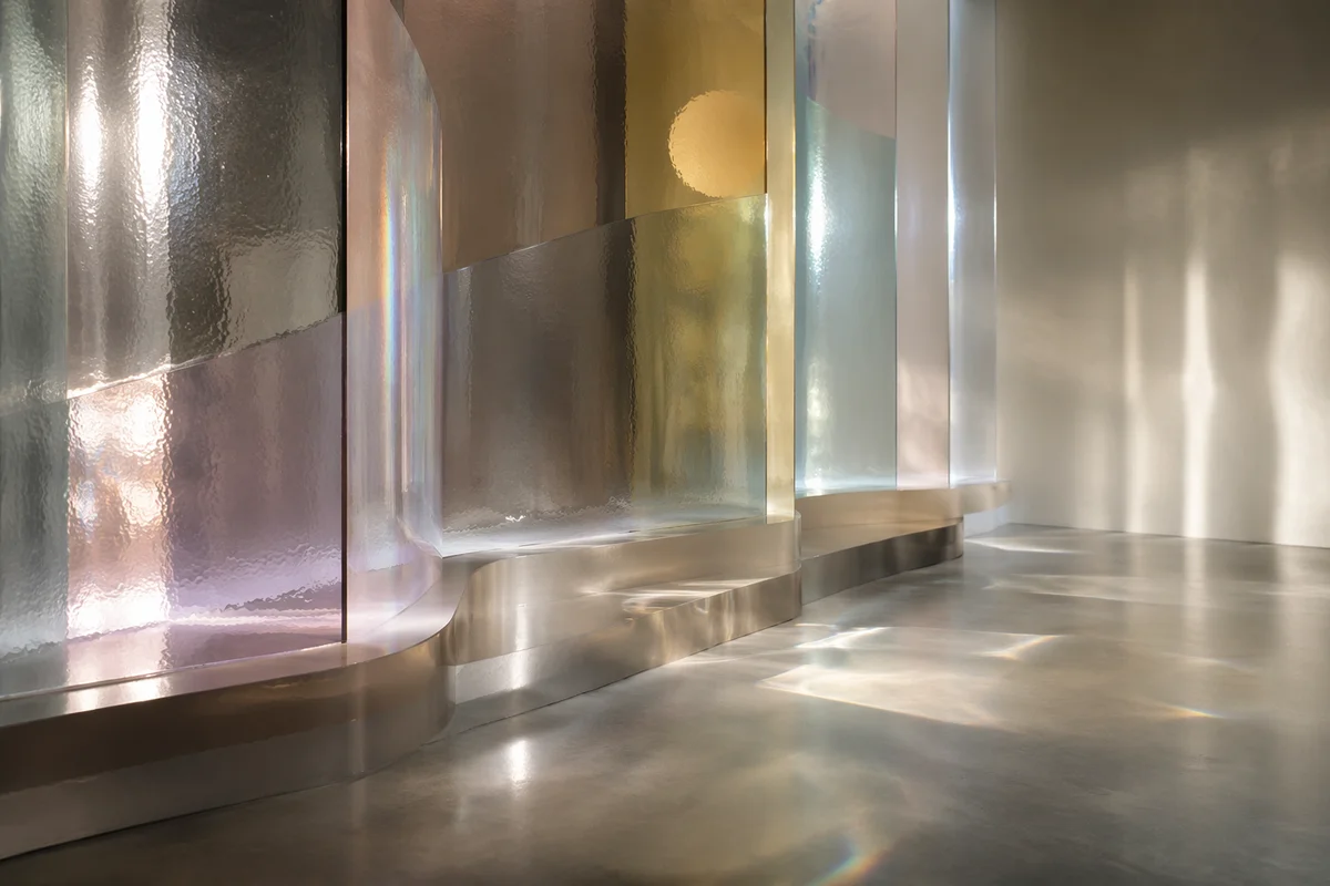 Iridescent Glass Corridor Abstract Background