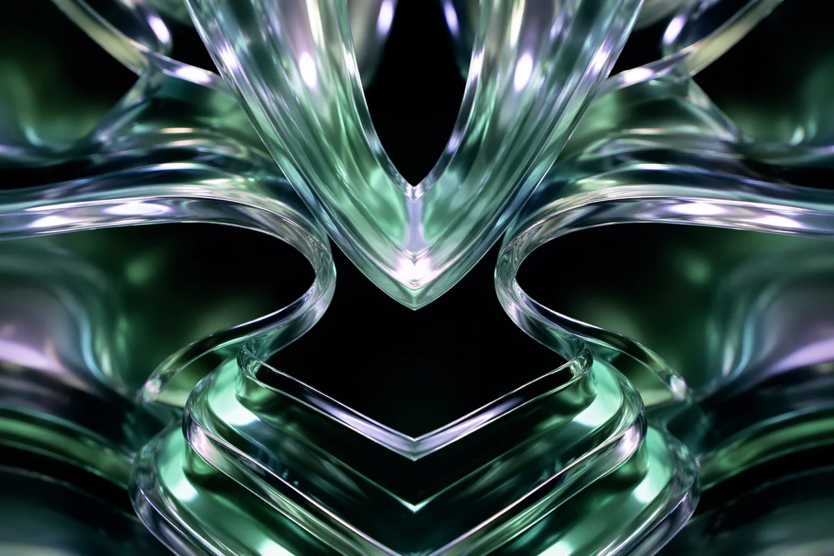 Layered Iridescent Emerald Glass Abstract