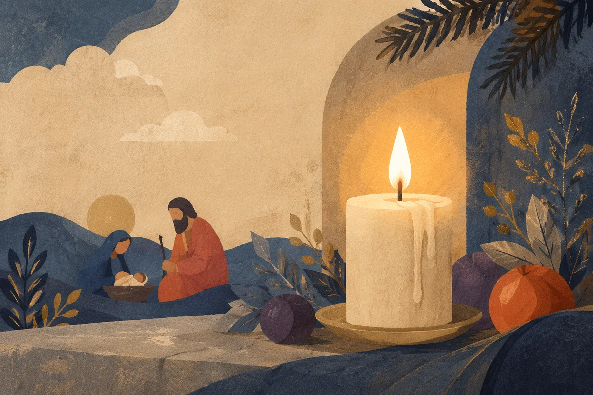 Advent Candle Glow on Purple Background