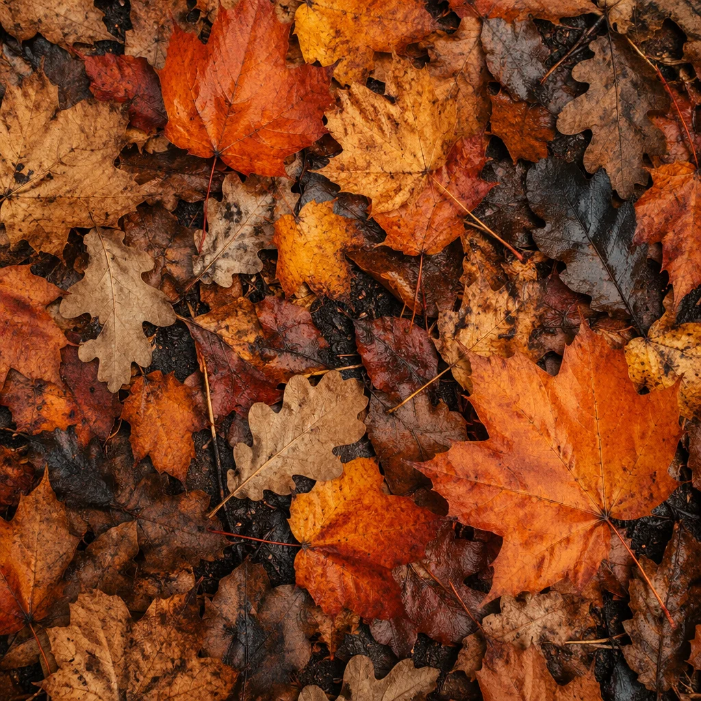 Golden Autumn Leaves Flat Lay Background