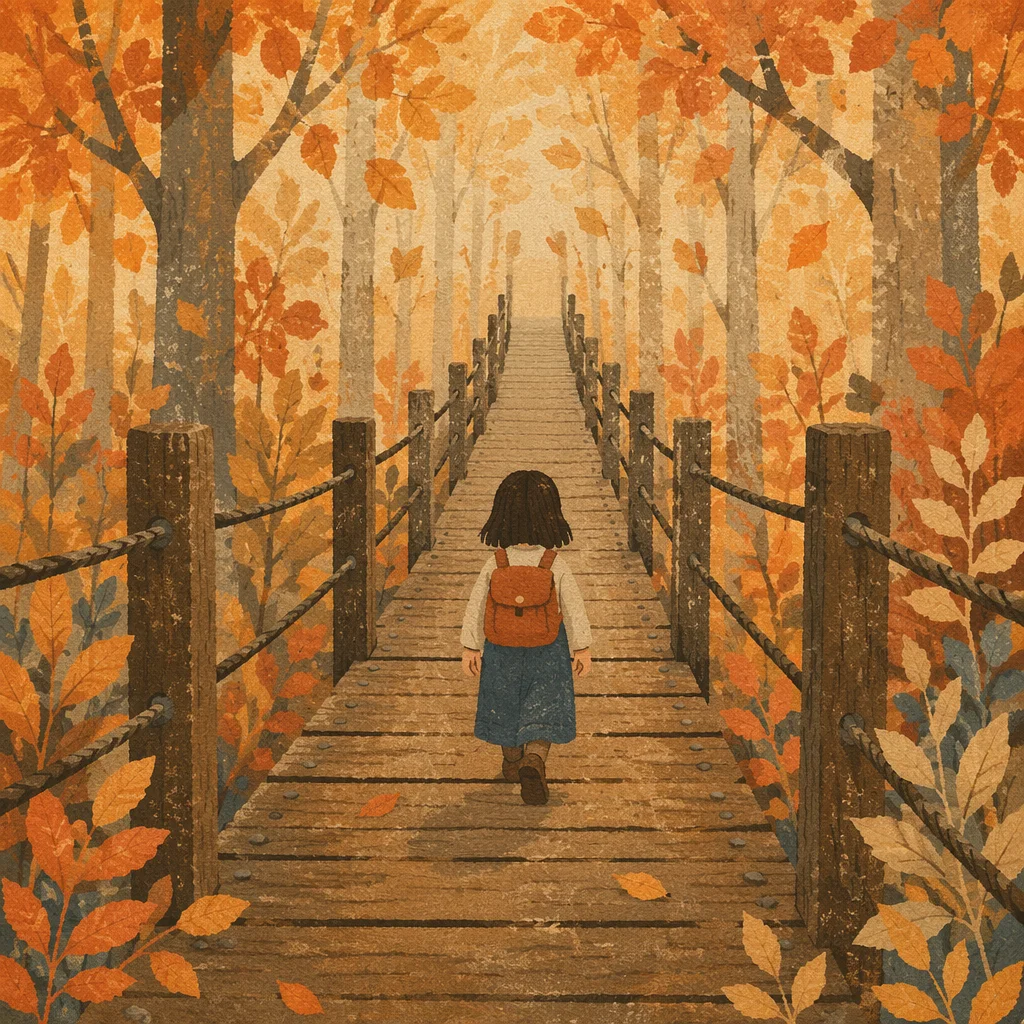 Golden Autumn Footbridge in Warm Forest Light